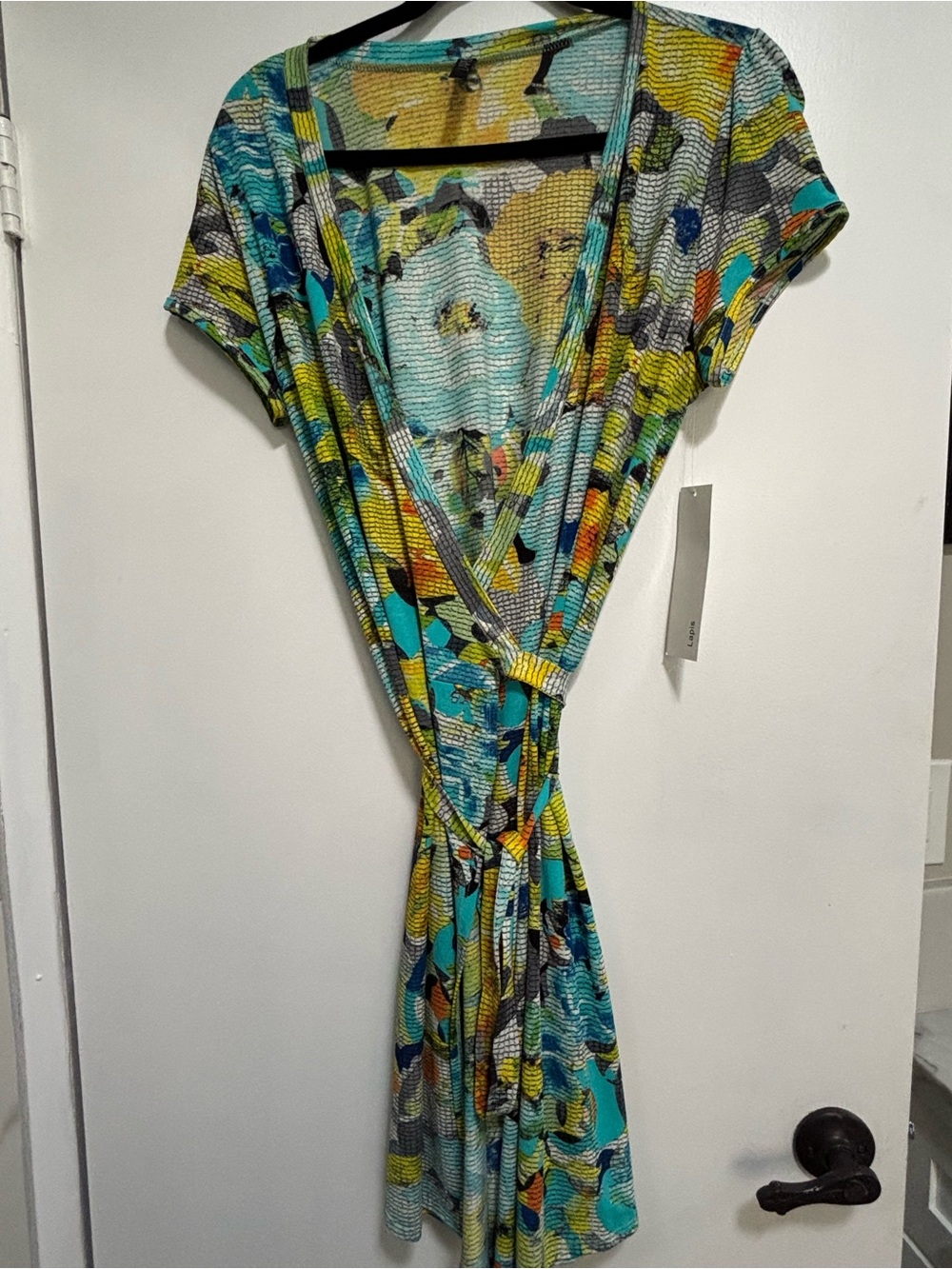 Ladies' Multicolor Abstract Wrap Dress - Picture 2 of 3